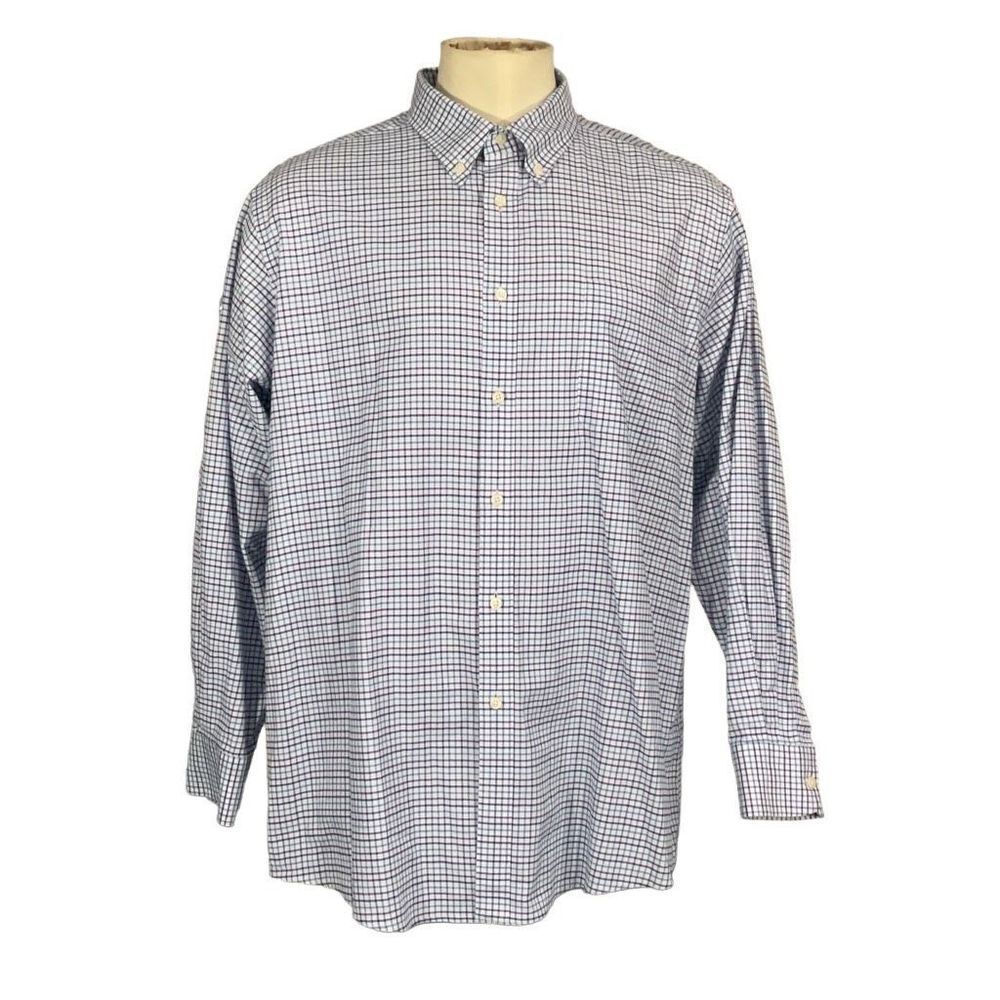 Dockers Battery Street White Blue Purple Check Classic Fit Dress Shirt Size XXL